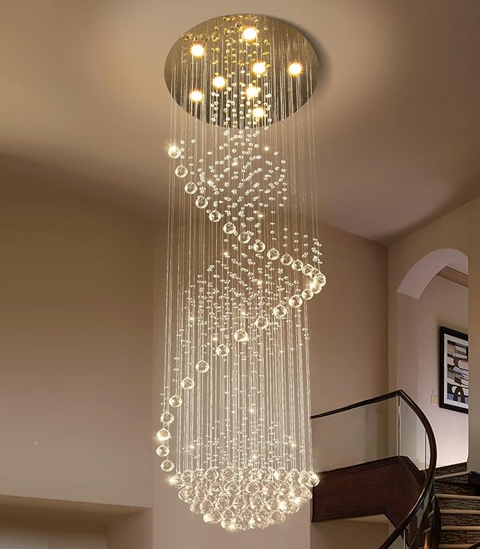 78'' Crystal Chandelier High Ceiling Chandeliers for Staircaes Large Raindrop Chandeliers LED Dimmable Flush Mount Light Fixtures for Foyer Hallway Entryway LED Bulbs Included Gold