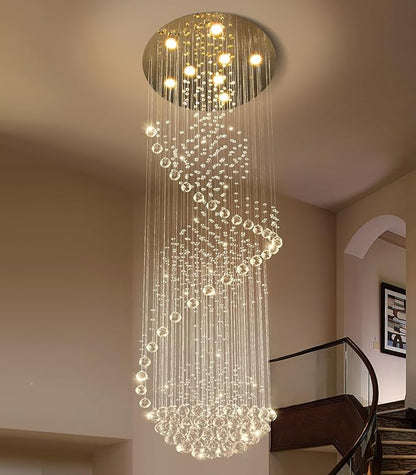 78'' Crystal Chandelier High Ceiling Chandeliers for Staircaes Large Raindrop Chandeliers LED Dimmable Flush Mount Light Fixtures for Foyer Hallway Entryway LED Bulbs Included Gold