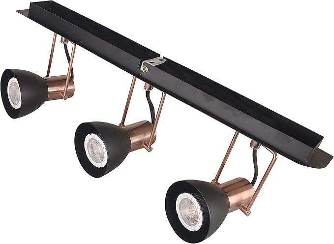 Track Lighting 20" Plug-in 3 Light, 3 Way Ceiling Spotlights 3 GU10 Dimmable LED Bulbs, Flexibly Rotatable Light Head for Kitchen, Living Room, Bedroom