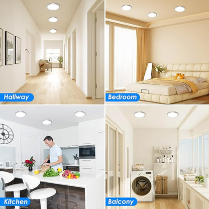 Peasur 7 Inch Satin Round Lighting Brushed Nickel, 15W LED Slim Flush Mount Ceiling Light,3000K/4000K/6500K Adjustable, Modern LED Ceiling Light for Bedroom, Living Room and Kitchen(2-Pack)