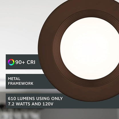Designers Fountain LED Recessed Ceiling Light, 4 Inch Metal Lighting Fixture, Dimmable, 610 Lumens, 3000K, Bronze Baffle Trim, EVL4733CBZ30