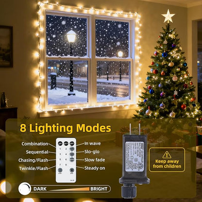 Fairy Lights Plug in 130Ft 2000LED Warm Christmas Wreath Lights with Timer Remote Waterproof Firecracker Twinkle Cluster String Light for Bedroom Wreath Party Garland Tree Decor Green Wire