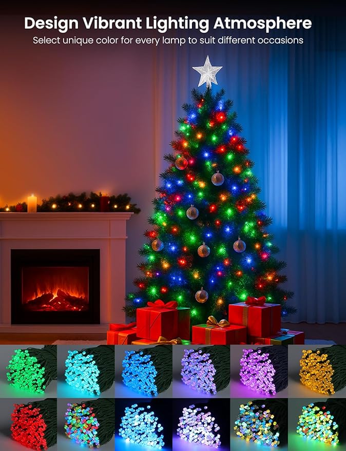 Smart RGB+IC String Lights with 200 LED, Indoor Color Changing Christmas Lights, APP & Remote Control, 84 Scenes, Music Mode, Christmas Tree Decor