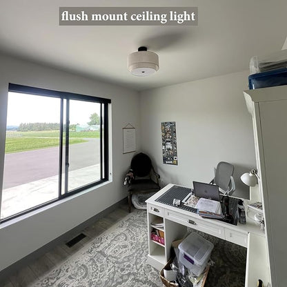 FRIDEKO HOME 3 Light Semi Flush Mount Ceiling Light Modern Close to Ceiling Light Fixture with 2-Layer Fabric Shade Light Fixtures Ceiling Mount for Bedroom Living Room Kitchen Foyer Hallway