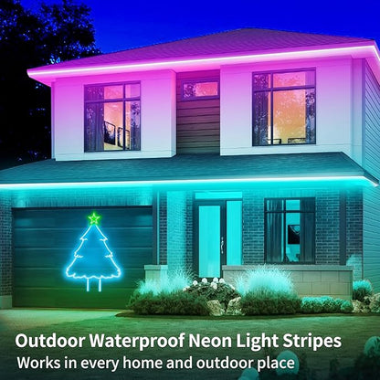 65.6FT Neon Rope Light,IP65 Waterproof RGB LED Strip Lights,Neon LED Lights with 40 Key Remote and APP Control for DIY Design,Multiple Modes for Bedroom,Holiday Decor（with Snap &Screws）