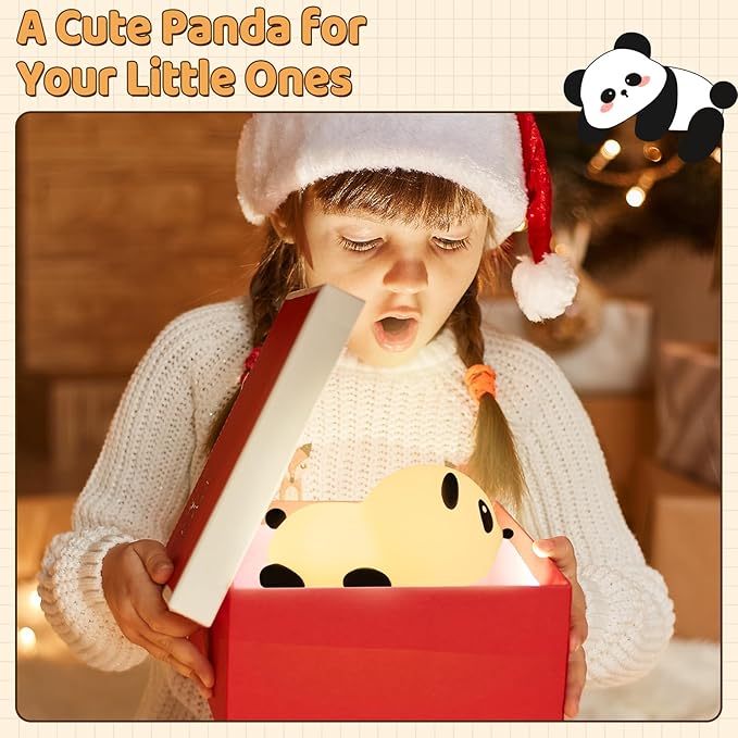 Panda Night Light for Kids: Squishy Silicone Animal Light,7 Soft Colors,Tap Control,Rechargeable,Sleep Timer,Battery Baby Nightlight for Childrens Room & Nursery,Bedside Touch Lamp