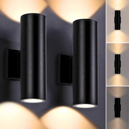 DAKAFUL Dimmable Wall Lights Outdoor 2 Packs, Integrated LED Cylinder Up Down 12W 2700K Modern Aluminum Light, Waterproof Exterior Light for Porch Patio Door