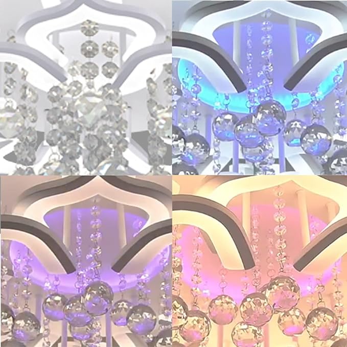 Bevenus Modern Led Ceiling Light,72w Crystal Petal Flush Mount Chandelier Ceiling Flower Lamp with Remote Control for Living Room,Bedroom,Dining Room,Hall,Etc.8+4+4 Heads………