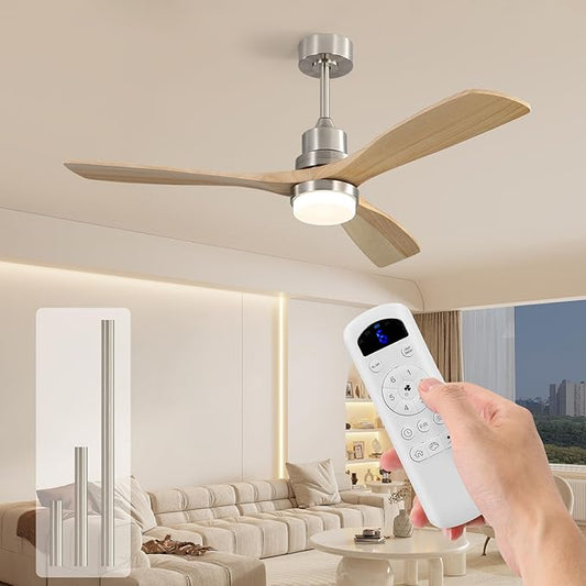 Sofucor 52" Ceiling Fan with Lights and Remote Control, Indoor Outdoor Modern Wood Ceiling Fan for Farmhouse Bedroom Living Room Pation Porch, with Reversible DC Motor, 6 Speeds, 3 Color Temperature