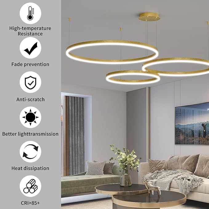 Mikeru Modern 3 Ring Chandelier Light, LED Pendant Light Fixtures with Remote Control 3000k-6500K Adjustable Color Temperature Light for Living Room, Bedroom, Kitchen（15.7+23.6+31.5IN）