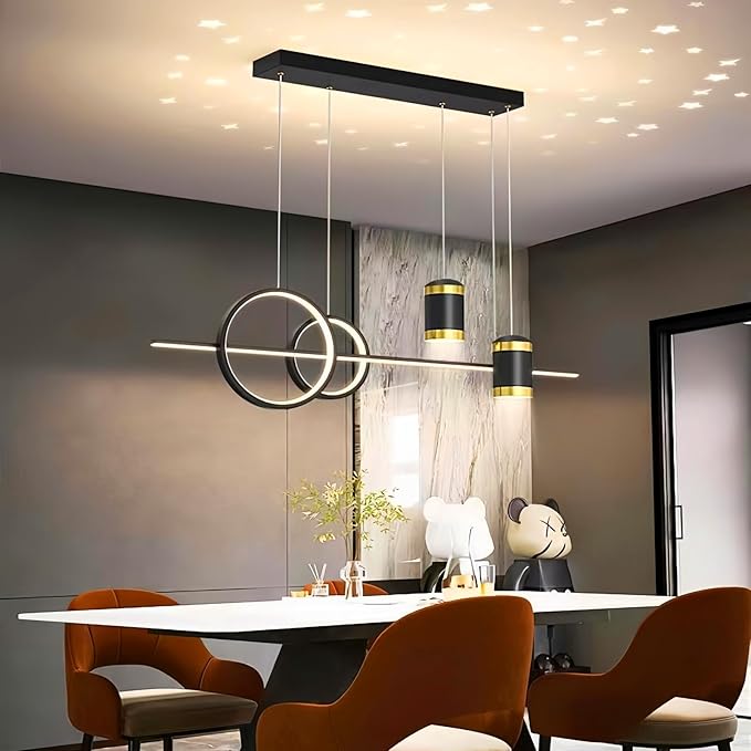 SMG Modern LED Pendant Light for Kitchen Island, 39" Black Linear Dining Room Chandelier Over Table, with Remote Control 3000K-6000K Dimming, Office Desk Hanging Lighting Fixture