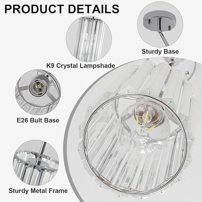 Chrome 2-Pack Modern Pendant Lights Mini Chandelier Kitchen Island Pendant Lights Hanging Light Fixtures Adjustable Crystal Chandelier Fixture for Island Dining Room Hallway Bedroom