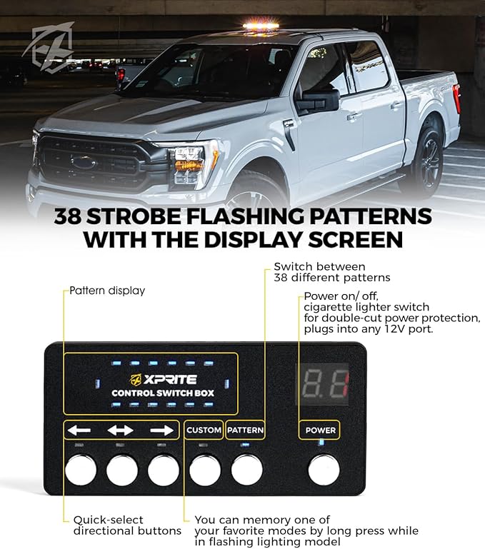 Xprite 42 LED Roofop Beacon Strobe Light Bar Emergency Warning Hazard Flashing Snowplow Lights w/Controller for Construction Vehicles Tow Trucks Postal Cars Amber/White