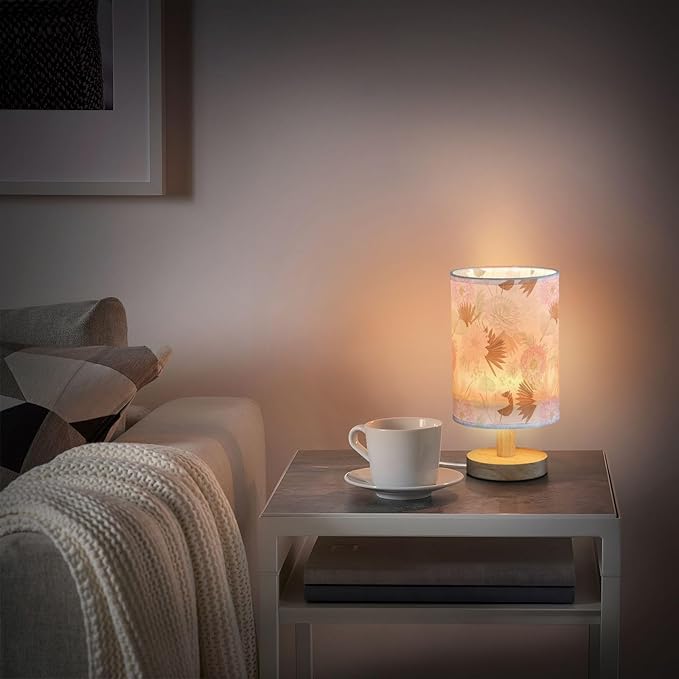 Bedside Table Lamp Dahlia Flowers Nightstand Lamp with Wood Boho Floral Desk Lamps for Bedroom Living Room Nursery Office Home Decor