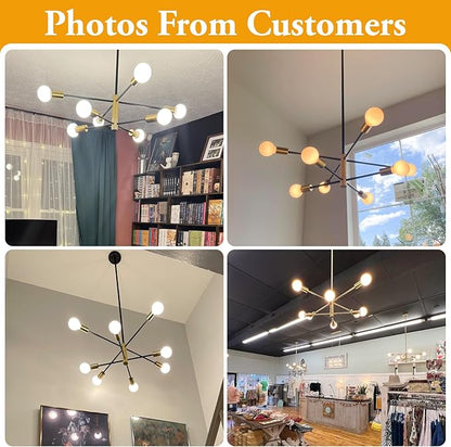 BesLowe 31‘’ 8-Light Modern Sputnik Chandelier, Mid Century Black & Gold Chandeliers Lighting, Farmhouse Ceiling Hanging Light Fixture for Dining Room Bedroom Room Kitchen Foyer, Height Adjustable