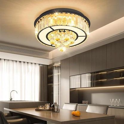 11.8" Black Modern Crystal Chandeliers for Dining Room LED Dimmable Light Fixtures Flush Mount Light Living Room Bedrooms