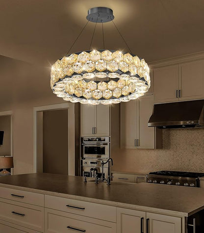 Crystal Chandeliers Modern Rings Pendant Light LED Dimmable Ceiling Light for Bedroom Dinning Room Kitchen Black