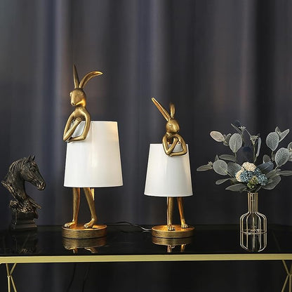 Bunny Table Lamp, Resin Animal Rabbit Lamp, LED Bunny Decor Lamp with Fabric Shade, H20in,Vintage-Style Component,Suitable for Office Bedside (White H20)