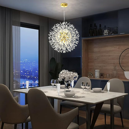 Qamra Modern Crystal Gold Chandeliers, Firework Dandelion Sputnik Chandelier Light Fixture Pendant Lighting for Dining Room, Bedroom, Kitchen, Living Room(12-Light, Gold)