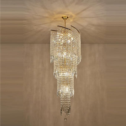 Modern Crystal Chandelier Gold Spiral Chandeliers for Dining Room, 4 Tiers Ceiling Pendant Light Fixtures, Golden Large Raindrop Chandelier for Foyer Living Room Entryway Staircase, H62 x D21.6