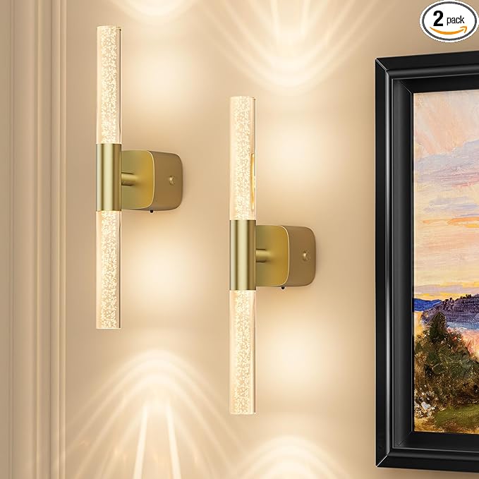 Battery Operated Wall Sconce Set of 2 Rechargeable Battery Powered Wall Light with 12000mAh Wireless Dimmable Wall Lamp Fixtures for Bedroom Living Room (Brushed Gold, 16"-2 Pack)