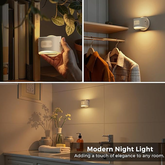 L LOHAS LED Motion Sensor Night Light, Rechargeable Stair Lights Indoor, Portable Warm White Motion Sensor Light Indoor, Battery Operated for Bedrooms, Hallway, Stairway & Bathrooms[2 Pack]