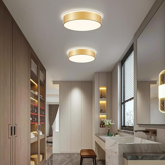 Dimmable Gold LED Large Flush Mount Ceiling Light, 5CCT 2700K-6000K Ceiling Light Fixture,Modern Round Metal Ceiling Lamp for Bedroom, Kitchen, Living Room 36W- 15.7in
