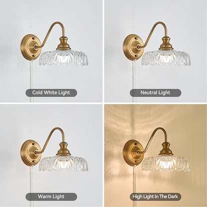 HDDFL Vintage Plug in Wall Scone Bedside Wall Lamp Plug Corded Matte Brass Bedroom Light Fixtures in Door Lighting Fixture for Living Room Hallway Corridor