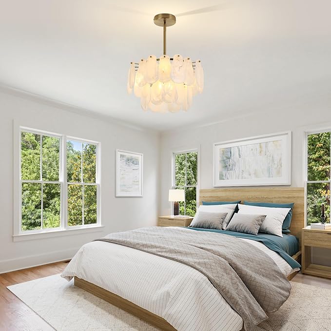KELUOLY Modern Gold Chandeliers, 17.7" Luxury Cloud Glass Light Fixture, 2-Layer Round Ceiling Hanging Light Fixture for Bedroom Dining Room Kitchen Island Living Room Entryway Bar Farmhouse 6-Light
