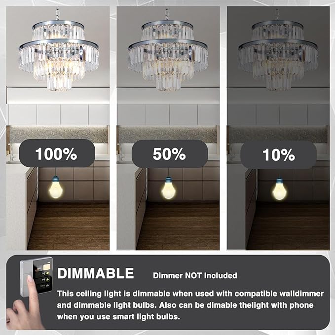 Chrome Crystal Chandelier Lights 20 Inch Luxurious Chandeliers Hanging Pendant Light Fixture for Dining Rooms Living Rooms Entryway 7-Lights