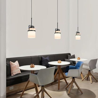Modern Black Pendant Lights Kitchen Island Light, Adjustable Hanging Light Fixture with Milk Glass Shade, Farmhouse Pendant Light for Dining Room Bar Over Sink/Table/Counter, 1 Pack