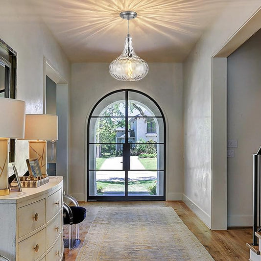 CATINER Glass Pendant Light Brushed Nickel 11-inch Hammered Pendant Lighting for Kitchen Island, Kitchen Sink, Hallway, Living Room