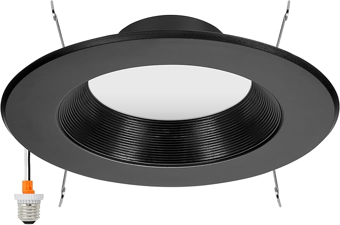 Maxxima 5 in. & 6 in. 5 CCT Retrofit Recessed LED Downlight - 1100 Lumens, E-26 Quick Connect, 5 CCT 2700K/3000K/3500K/4000K/5000K, Dimmable, Ceiling Light Fixture for Kitchen or Hallway, Black Trim