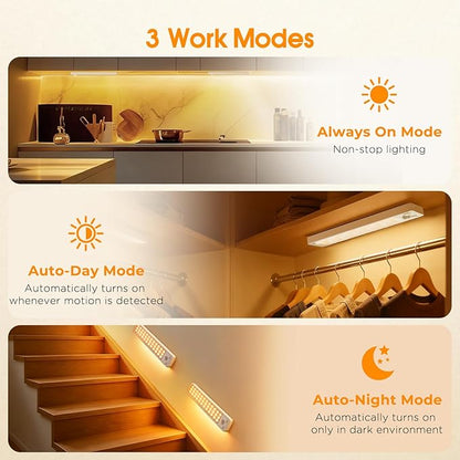 Under Cabinet Rechargeable Dimmable Lighting: 3 Color Temperature Motion Sensor Lights Indoor - Battery Operated Lights - Activated Closet Magnetic Wireless Led Light for Kitchen Home Bathroom 4 Pack