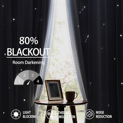 XiDi Sky Blue Blackout Curtains with Sheer Overlay Mix and Match Double Layer Thermal Insulated Window Panels 90 inch for Living Room Bedroom Blue Drapes with Tiebacks Grommet Top 52" Wx90 Lx2