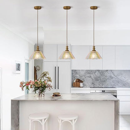 10.62-inch Hanging Light Fixture for Kitchen, Single-Light Island Pendant with Painted Glass Shade and Brass Finish, E26 Socket, Kitchen Island Pendant Light (Bulb not Included)