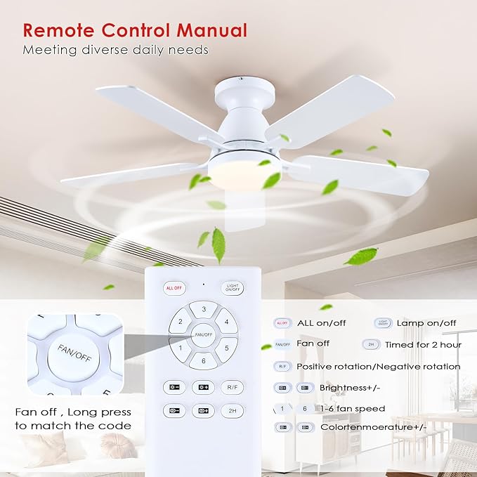 Mpayel 52 Inch Ceiling Fans with Lights and Remote, White Ceiling Fan with Light Flush Mount, Low Noise, Reversible, Dimmable, Modern Low Profile Ceiling Fan with Light for Bedroom Indoor Outdoor