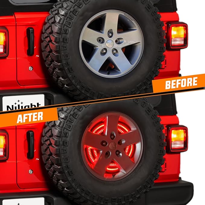 Nilight Spare Tire Brake Light Red Double Row LED Ring 3rd Third Stop Rear Wheel Lights Plug and Play Fit for 2007-2017 Jeep Wrangler JK JKU