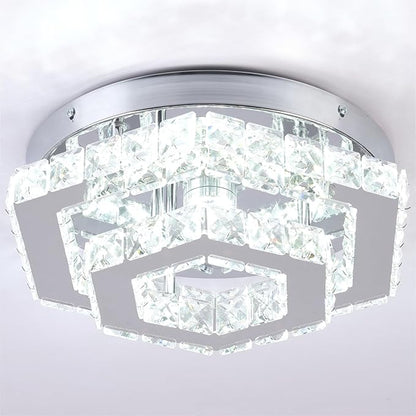Modern LED Chandelier Flush Mount Ceiling Light Fixture Crystal Chandeliers for Living Room Bedroom Dining Kitchen (6500K Cool White)