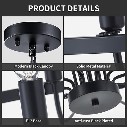 39.4“ Industrial Black Chandelier Rustic Vintage 18-Lights Candle Style Chandeliers Light Fixture Large Retro Black Chandelier for Dining Room, Kitchen Island, Living Room, E12