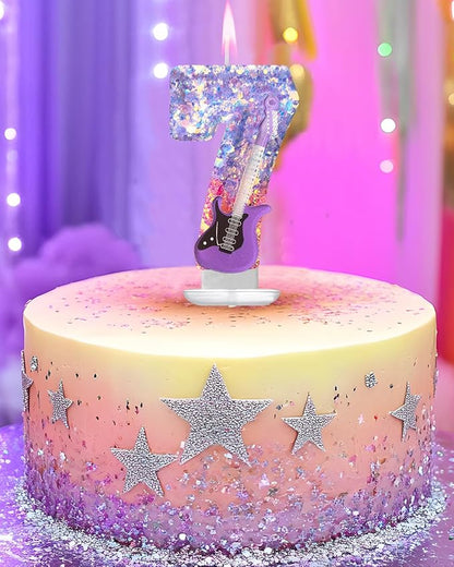 K-Pop Birthday Candle – Purple & Pink Glitter Music Theme Cake Candle with Guitar, Musical Party Decor for Girls, Teens, Kpop Fans (7)