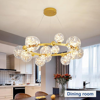 Depuley Sputnik Chandelier Light Fixture: 15-Light Modern Gold Bubble Glass Chandeliers for Dining Room - 39.37" Mid Century Globe Pendant Lighting for Kitchen Island Bedroom Foyer Living Room