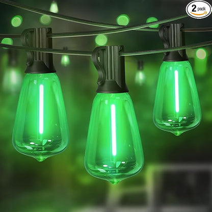 LAMPHOME 2-Pack 26Ft ST38 Green St Patrick's Day Patio Lights, Outdoor String Lights with 12+1 Shatterproof LED Edison Bulbs, Waterproof String Lights for Bistro Christmas Party Decor