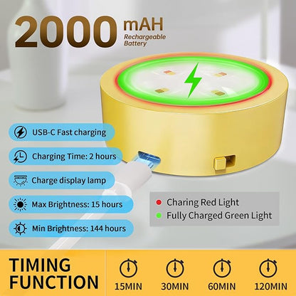 3 Pack Picture Lights for Wall, Rechargeable Battery Operated wall lights, Picture Frame lights with 3 Lighting Modes, Wireless Magnetic Painting Light with Remote Control Timer (Golden, 3 Pack)