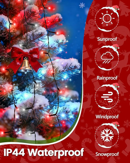 2025 New Christmas Tree Lights Indoor with Voice Control & Remote | 448LED Waterfall Tree Topper Lights with 12 Modes & Timer, 7FT x 16 Lines Cascading Twinkle Lights for 7FT Xmas Decor(Red White)