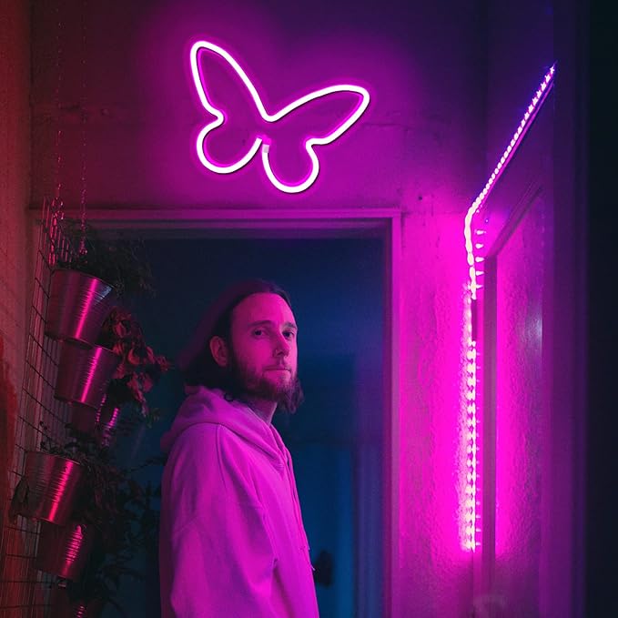 2 Pieces Butterfly Neon Sign, LED Light for Bedroom Wall Decor, USB/Battery Powered Night Light for Kids Room, Girls Home, Wedding, Birthday Party Art Decorations