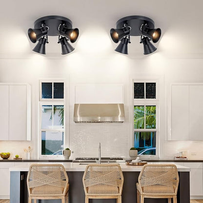 4-Light Kitchen Lighting Fixtures Ceiling, Adjustable Track Lighting Fixtures, Morden Black Directional Ceiling Light for Kitchen, Bathroom, Hallway, Dining Room, Coffee Bar.