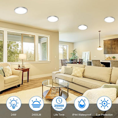 Peasur 7 Inch Satin Round Lighting Brushed Nickel, 15W LED Slim Flush Mount Ceiling Light,3000K/4000K/6500K Adjustable, Modern LED Ceiling Light for Bedroom, Living Room and Kitchen