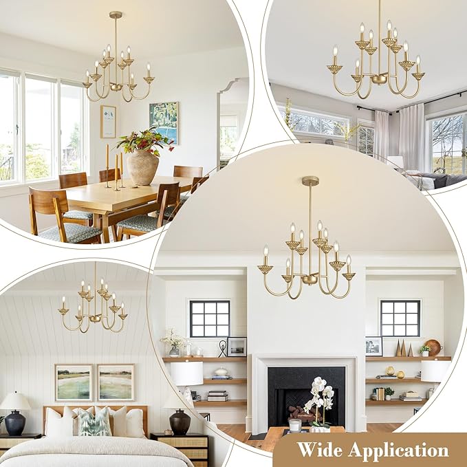 29" French Country Chandelier, 6-Light Farmhouse Pendant Light, Vintage Rustic Candle Lighting Fixture for Dining Room, Bedroom, Kitchen Island, Entryway, Living Room