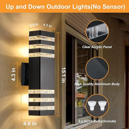 DASTOR 2 Pack Outdoor Wall Lights, Modern Outdoor Light Fixture Wall Mount Outside Lights for House, Waterproof Aluminum Up and Down Exterior Lights for Porch Patio Garage